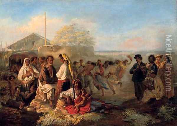 A gypsy encampment Oil Painting - Rudolf Kazimirovich Zhukovskii
