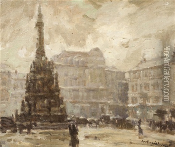 Olomouc Square In Winter Oil Painting - Iaro Prochazka