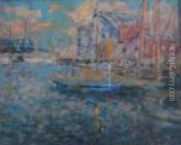 Harbor Scene Oil Painting - Frederick R. Wagner