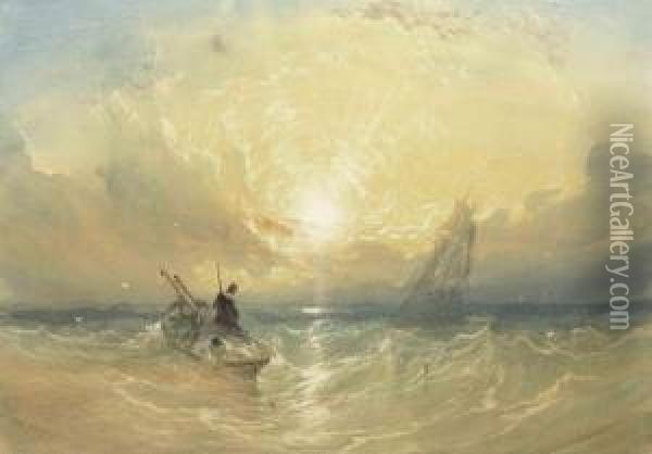 Sunset Off The Coast Oil Painting - Thomas Miles Richardson