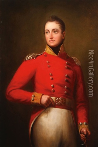 Portrait Of A British Officer Holding Sword Oil Painting - Thomas Lawrence