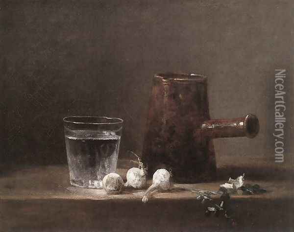Water Glass and Jug Oil Painting - Jean-Baptiste-Simeon Chardin