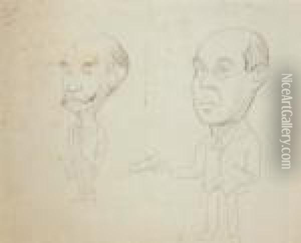 Caricatures Of Himself And Thomas Hardy Oil Painting - William Rothenstein