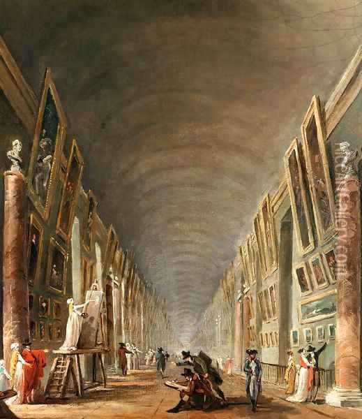 The Grande Galerie (detail) Oil Painting - Hubert Robert