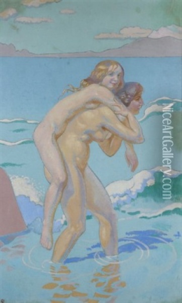 Jeux De Nausicaa, Femme Portant Sa Compagne Oil Painting - Maurice Denis