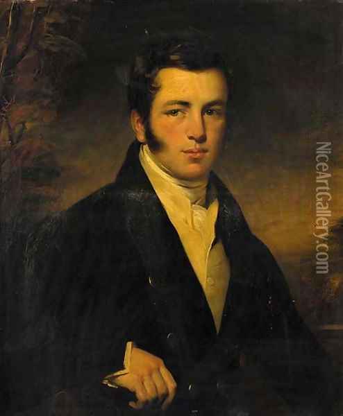 Portrait of a gentleman, half-length, in a black jacket and white waistcoat Oil Painting - Sir Francis Grant