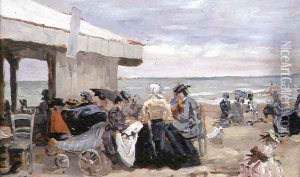 A Beach Scene Oil Painting - Eugene Boudin
