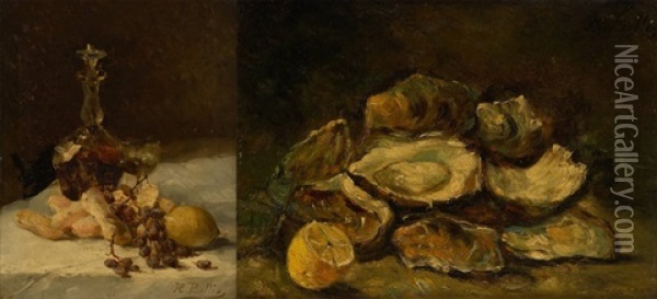 Nature Morte (+ Another; 2 Works) Oil Painting - Hubert Bellis