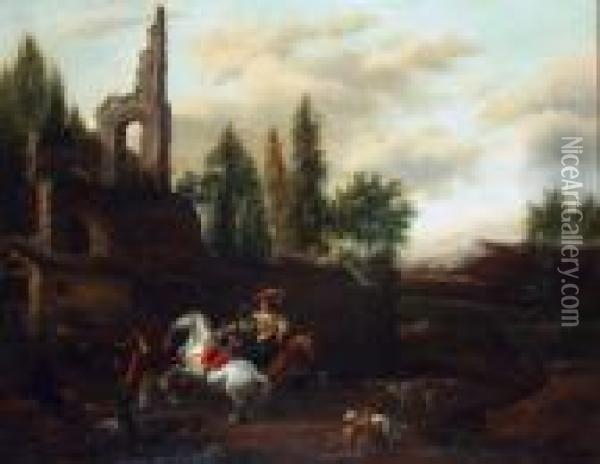 Falconing Party Oil Painting - Nicolaes Berchem