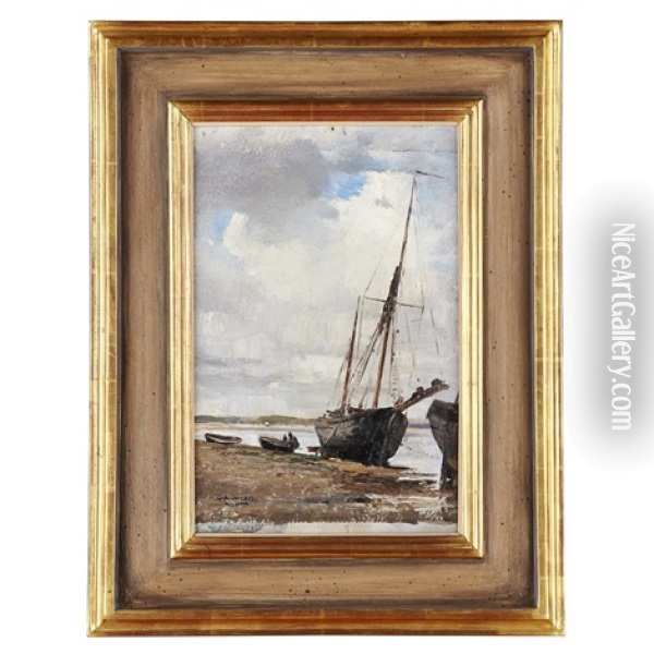 Boats At Low Tide Oil Painting - William Page Atkinson Wells