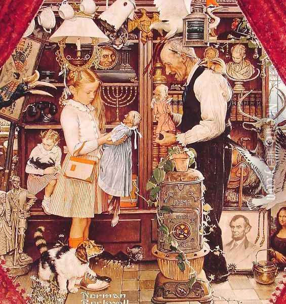 April Fools with the Shopkeeper Oil Painting - Norman Rockwell