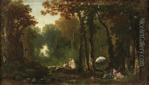 Le Repos En Foret De Fontainebleau Oil Painting - Dominique Adolphe Grenet De Joigny