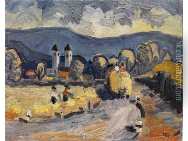 Ins Dorf Heimziehender Heuwagen Mit Erntearbeitern Oil Painting - Walter Boetticher