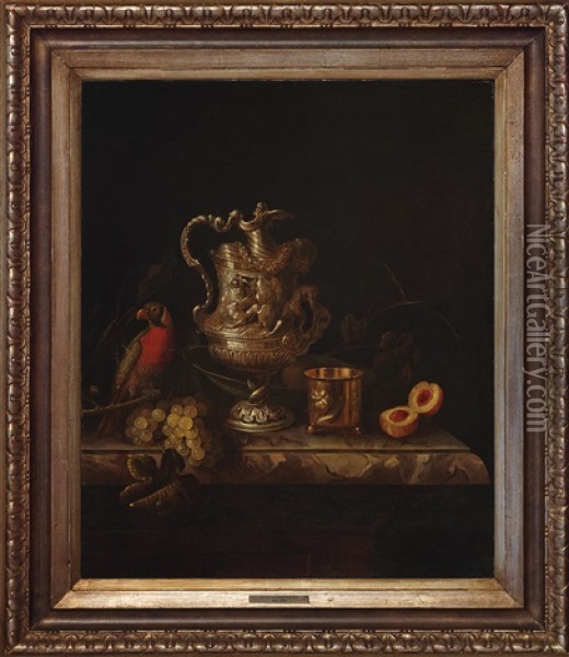 Stillleben Mit Silberkrug, Fruchten Und Papagei Oil Painting - Pieter Gerritsz van Roestraten