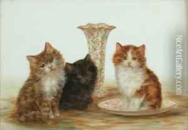 Kittens By A Vase Oil Painting - Bessie, Betsie Bamber
