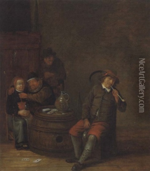 Boors Smoking And Drinking In An Interior Oil Painting - Franciscus Carre