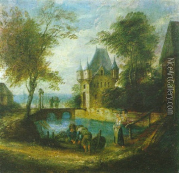 Personnages Pres Du Chateau Oil Painting - Alexandre Pau de Saint Martin