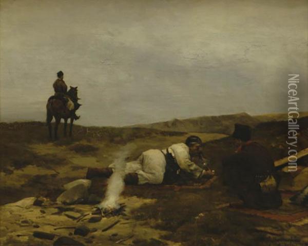 Przy Ognisku, 1886 R. Oil Painting - Michael Gorstkin Wywiorski