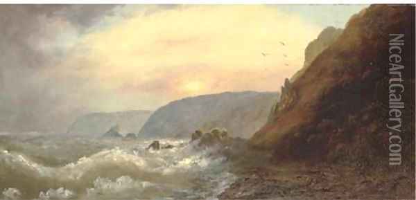 Lion rock, Candlestick Bay Oil Painting - English School