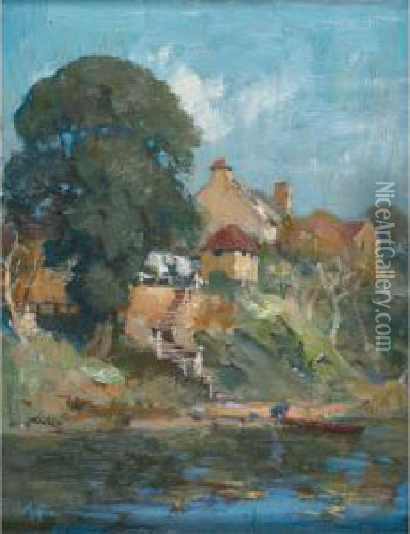 Pair Of Landscapes; Old Buildings, Kerosene Bay, Sydney And Mcmahons Point, Sydney (2) Oil Painting - Albert Henry Fullwood