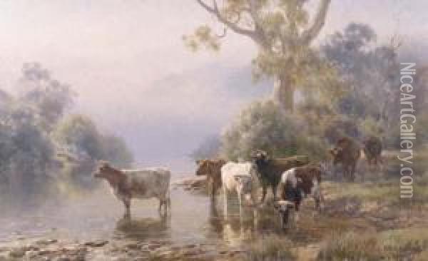 On The Buffalo River, Victoria Oil Painting - Jan Hendrik Scheltema