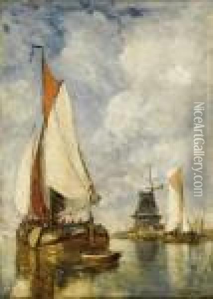 Moored Ships At Harbour Oil Painting - Paul-Jean Clays