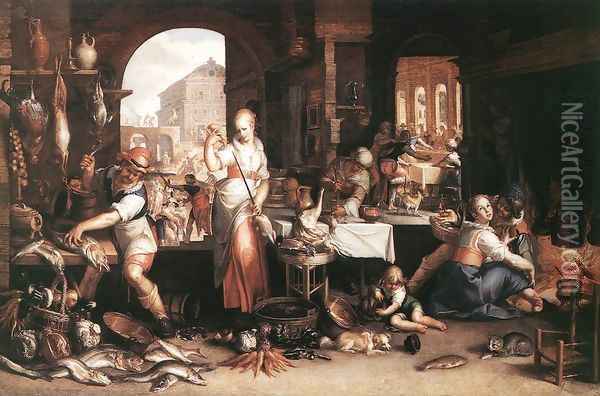 Kitchen Scene 1605 Oil Painting - Joachim Wtewael (Uytewael)
