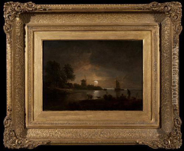 Moonlit River Scene Oil Painting - John Berney Crome