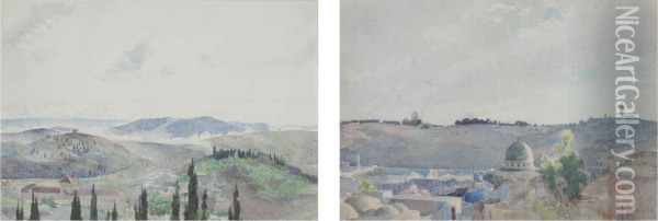 Jerusalem From The Mount Of Olives; And The Dome On The Rock Oil Painting - Henry Andrew Harper
