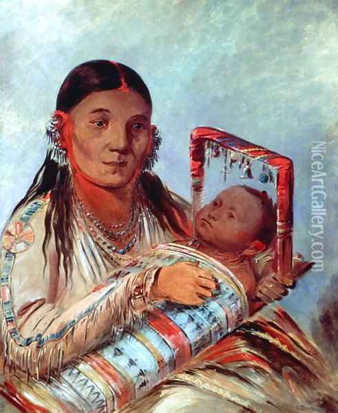 Sioux mother and baby, c.1830 Oil Painting - George Catlin