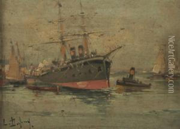 Hafenszene Mit Dampfsegler Oil Painting - Louis Dupuy