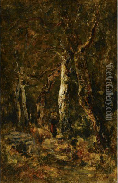 Forest Landscape With Figure Oil Painting - Laszlo Paal