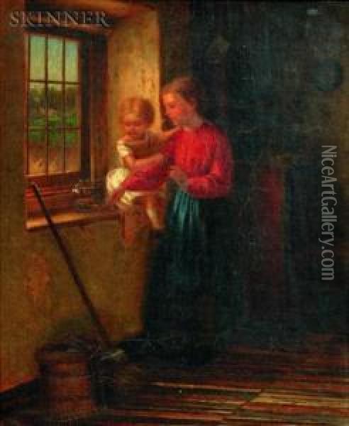 Interior Scene With Mother And Child Oil Painting - William M. Mcewan