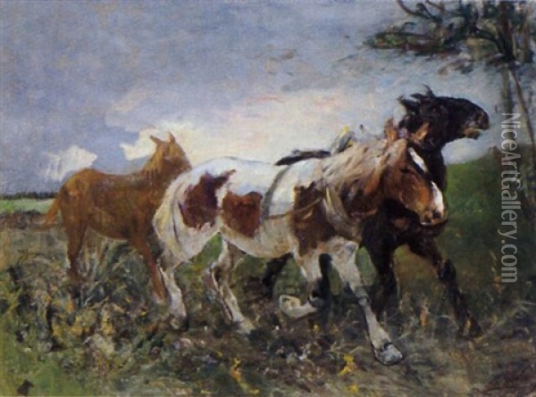 Pferde Oil Painting - Julius von Blaas