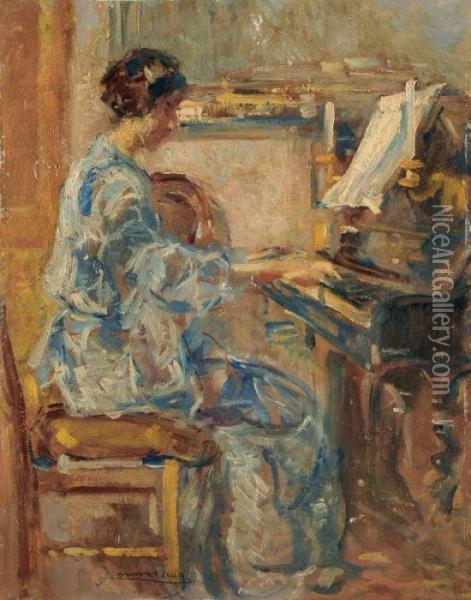 La Pianista Oil Painting - Ludovico Tommasi
