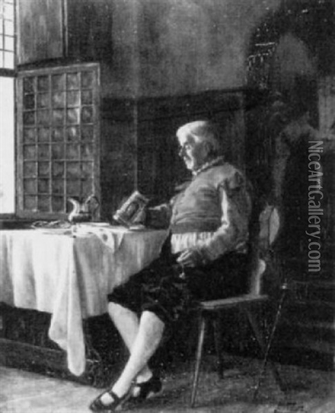 Biertrinker Am Tisch Oil Painting - Ludwig Valenta