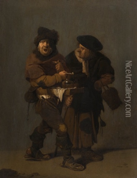 A Pedlar And An Old Woman Oil Painting - Pieter de Bloot