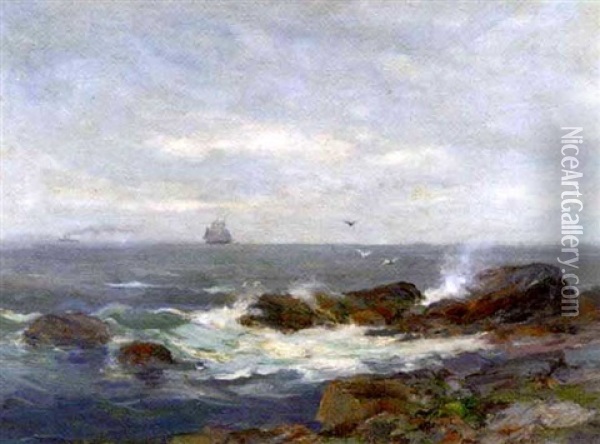 Ships Off The Massachusetts Coast Oil Painting - Charles Paul Gruppe