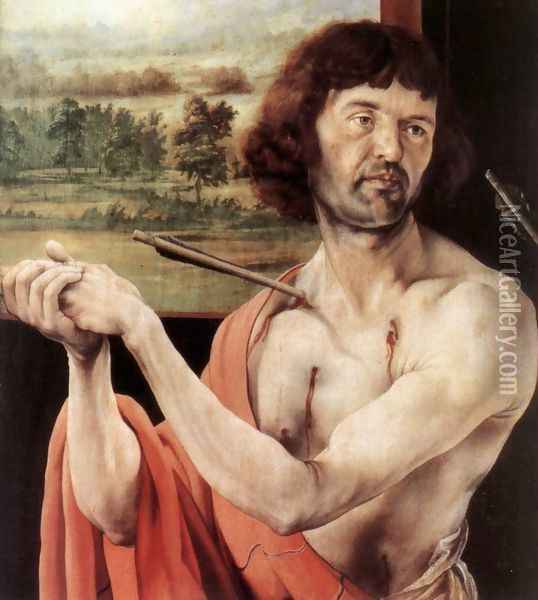 St Sebastian (detail 1) c. 1515 Oil Painting - Matthias Grunewald (Mathis Gothardt)