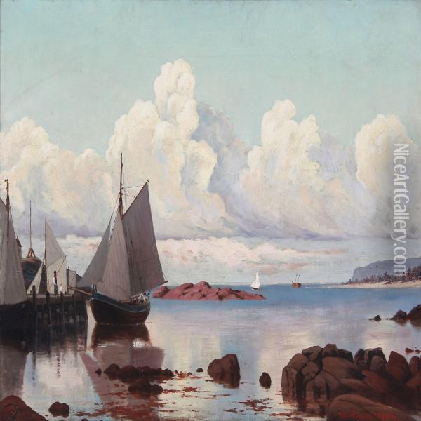 Coast With Sailing Ships Near A Harbour Oil Painting - Johan Peter Eggers