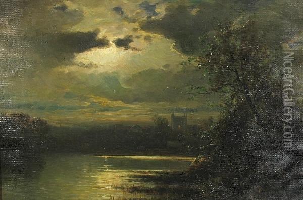 A Moonlit Lake Oil Painting - Joseph Antonio Hekking