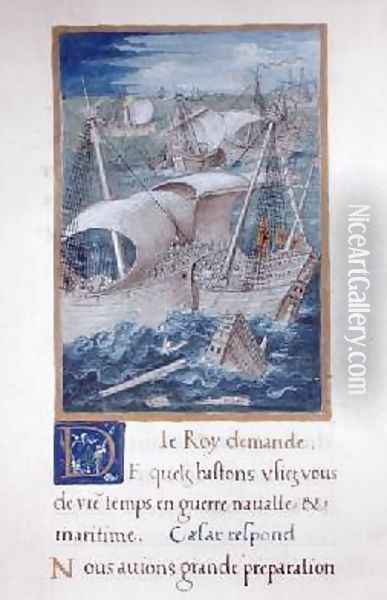A Naval Battle from Les Commentaires de la Guerre Gallique by Francois Demoulins Oil Painting - Godefroy Le Batave