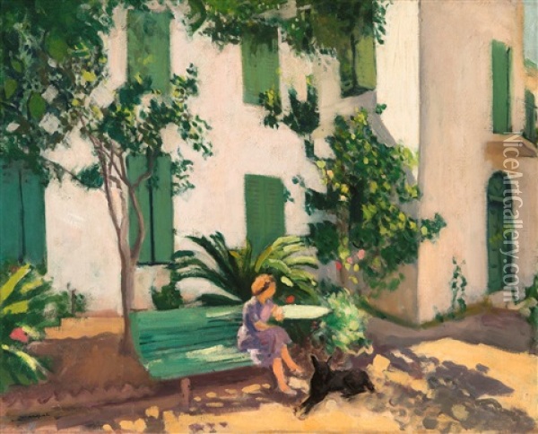 Figures Feasting In A Formal Garden Oil Painting - Albert Marquet