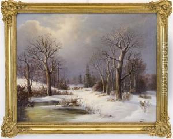 Winterlandschaft Oil Painting - Colestin Brugner