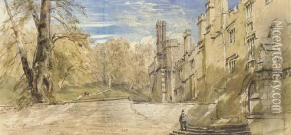 The Terrace, Haddon Hall, Derbyshire Oil Painting - David I Cox