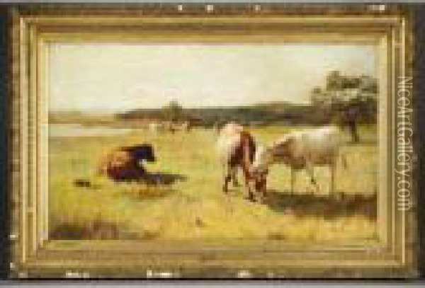 Cattle Grazing Oil Painting - William Walls