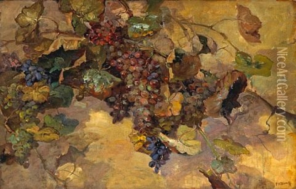 Grapes (this Is My Visiting Card) Oil Painting - Franz Arthur Bischoff