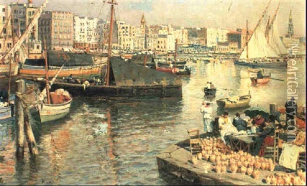 Il Porto Di Napoli Oil Painting - Attilio Pratella
