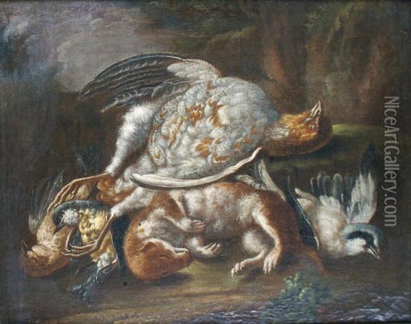 Nature Morte De Chasse A La Perdrix, A Labelette Et Au Geai Oil Painting - William Gowe Ferguson