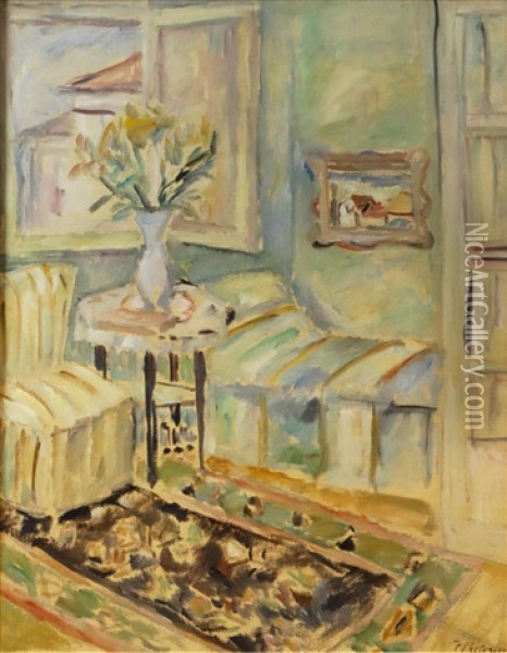 Interior With Open Window Oil Painting - Florenta Pretorian